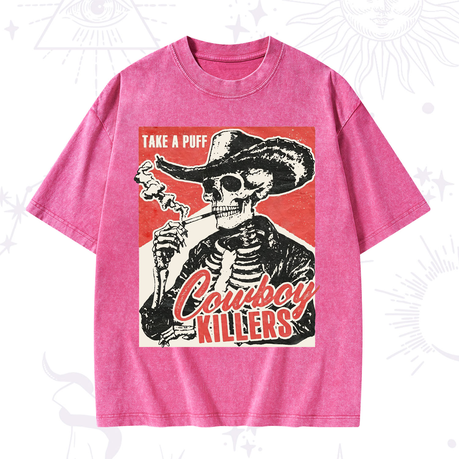 Purplehecate Cowboy Killers Smoking Skeleton Washed T-Shirt