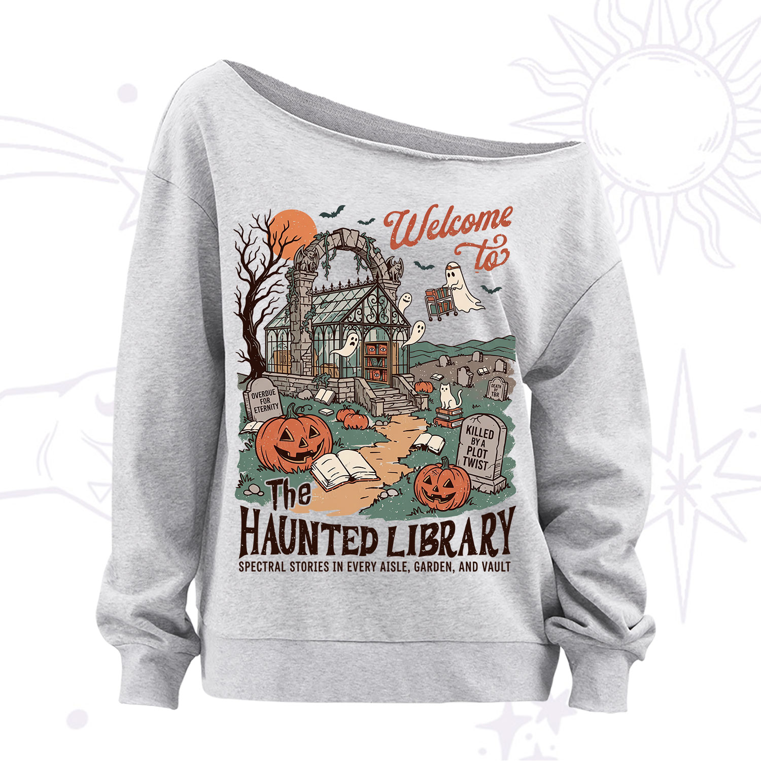 Purplehecate Welcome to the Haunted Library Off The Shoulder Sweatshirt