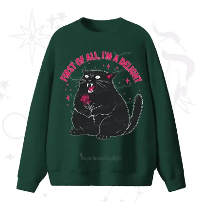 Purplehecate First Of All I'm A Delight Cat Fuzzy Ugly Sweater