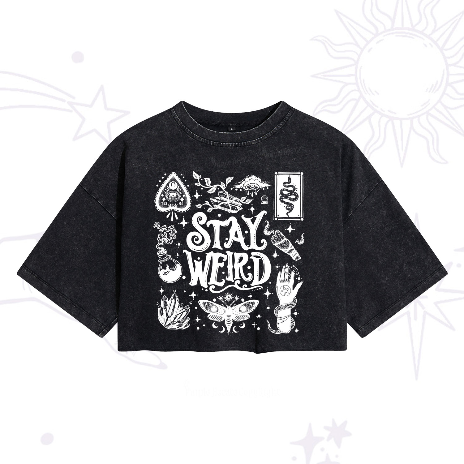 Purplehecate Stay Weird and Witchy Washed Cropped T-Shirt