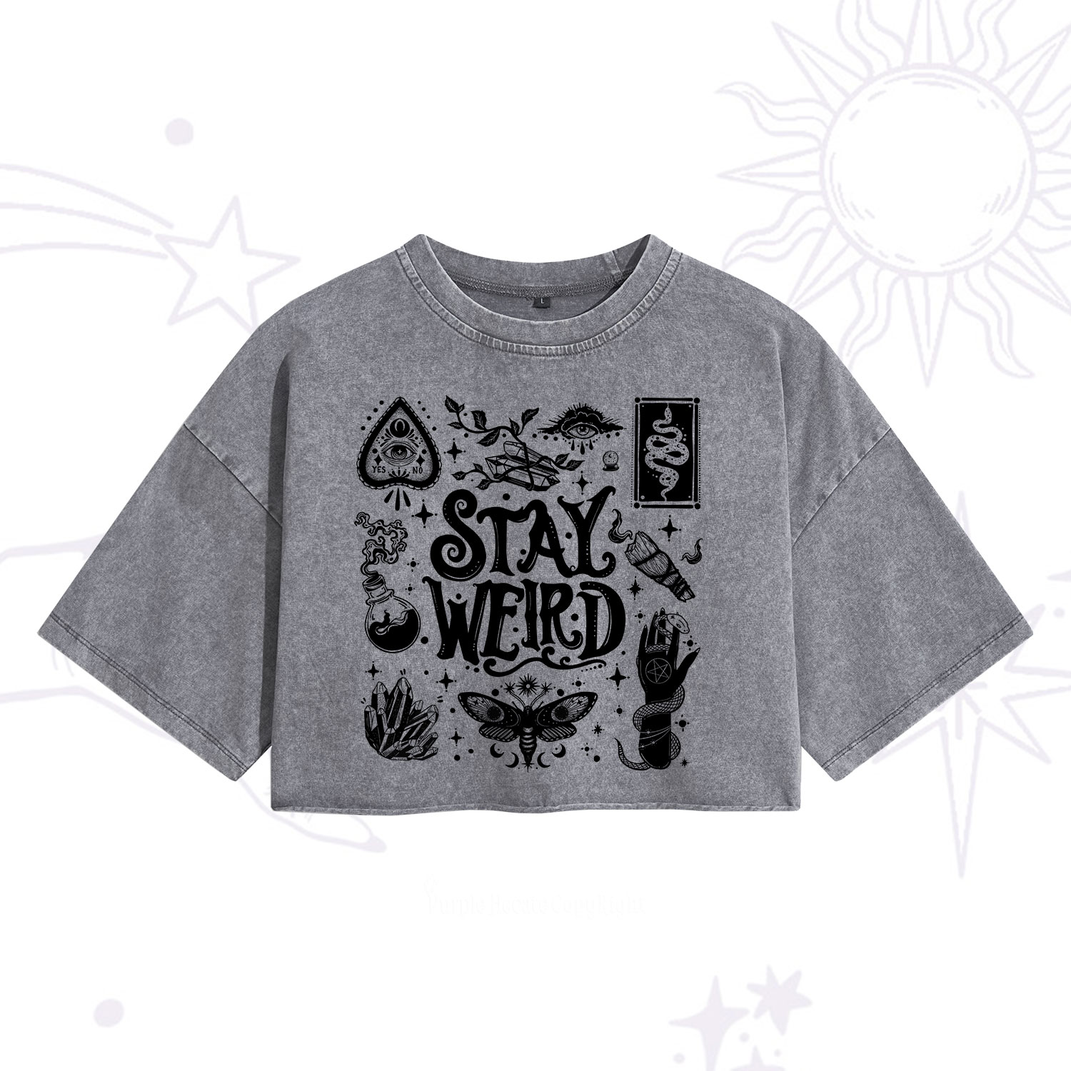 Purplehecate Stay Weird and Witchy Washed Cropped T-Shirt