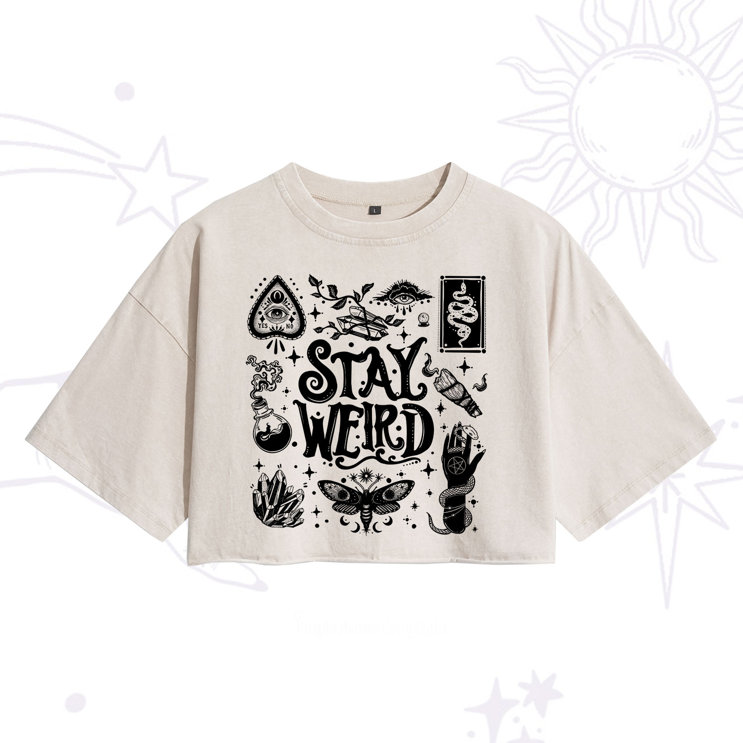 Purplehecate Stay Weird and Witchy Washed Cropped T-Shirt