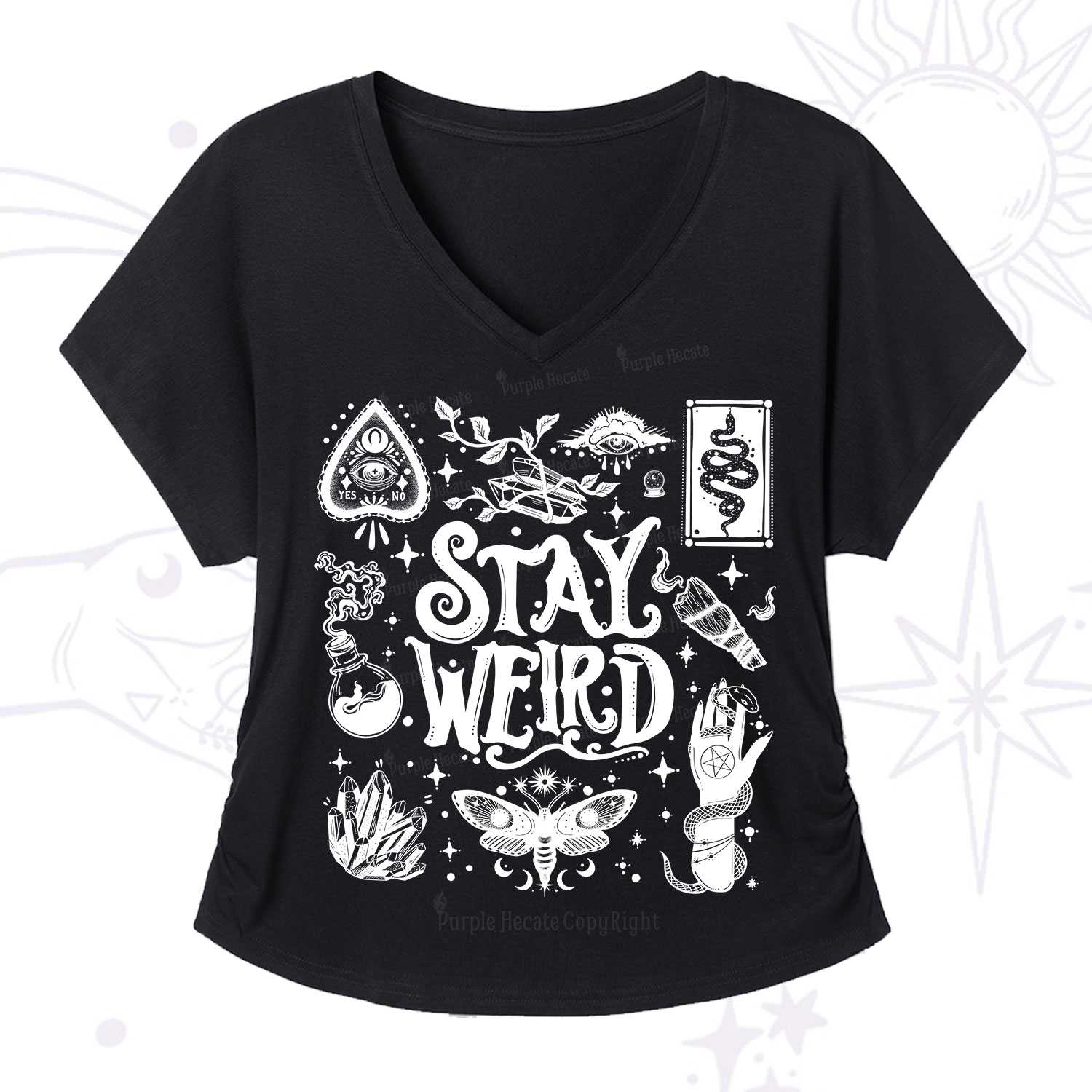 Purplehecate Stay Weird and Witchy V-Neck T-Shirt