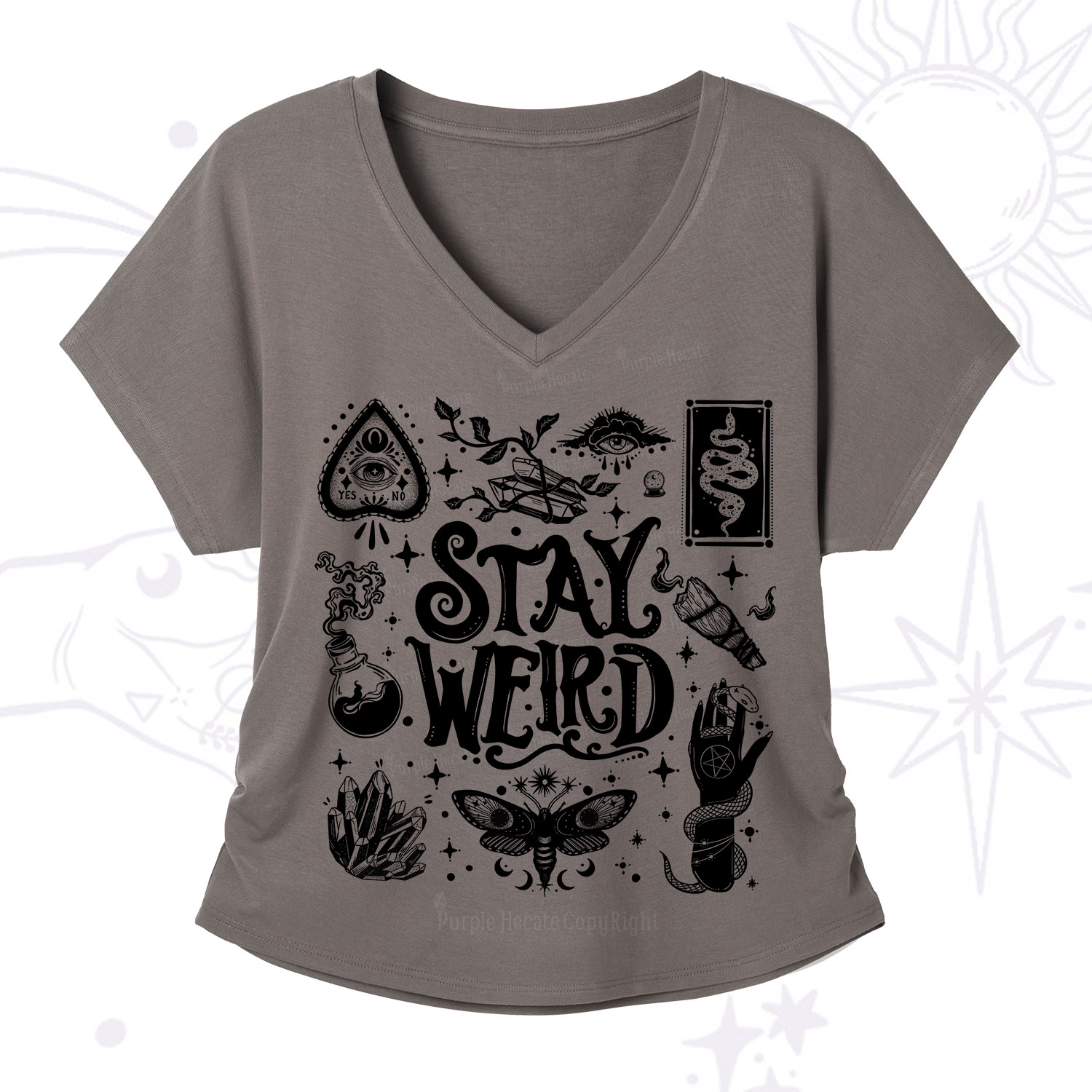 Purplehecate Stay Weird and Witchy V-Neck T-Shirt