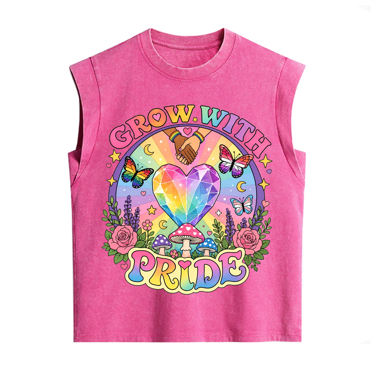 Purplehecate Grow With Pride Rainbow Heart Vintage Washed Tank