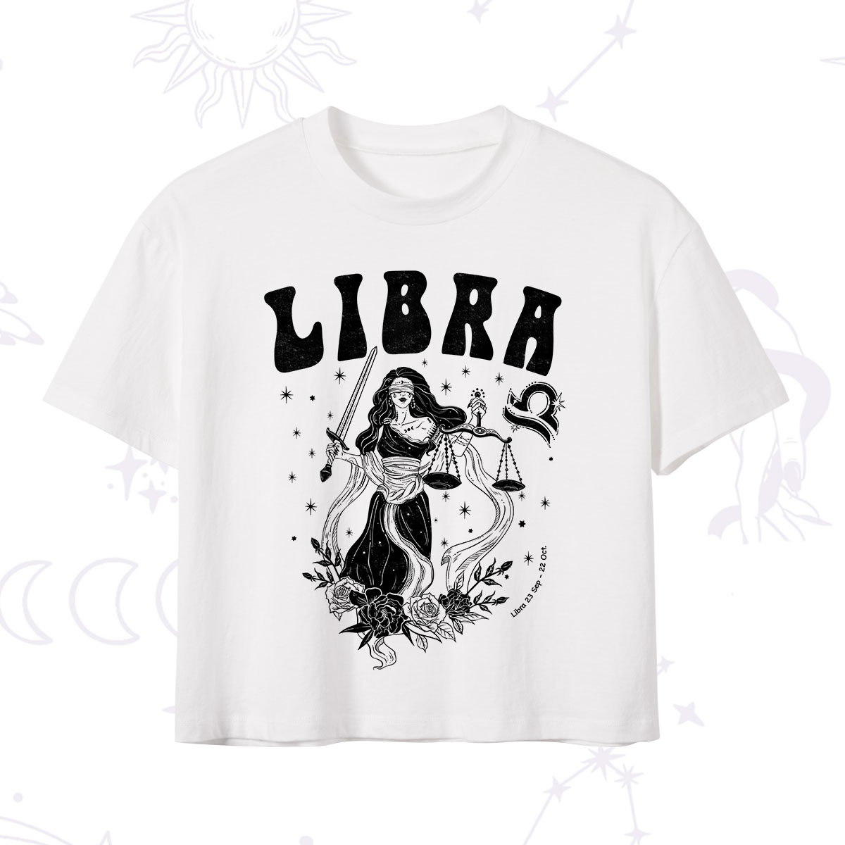 Purplehecate Libra Zodiac Glyphs Crop T-Shirt 