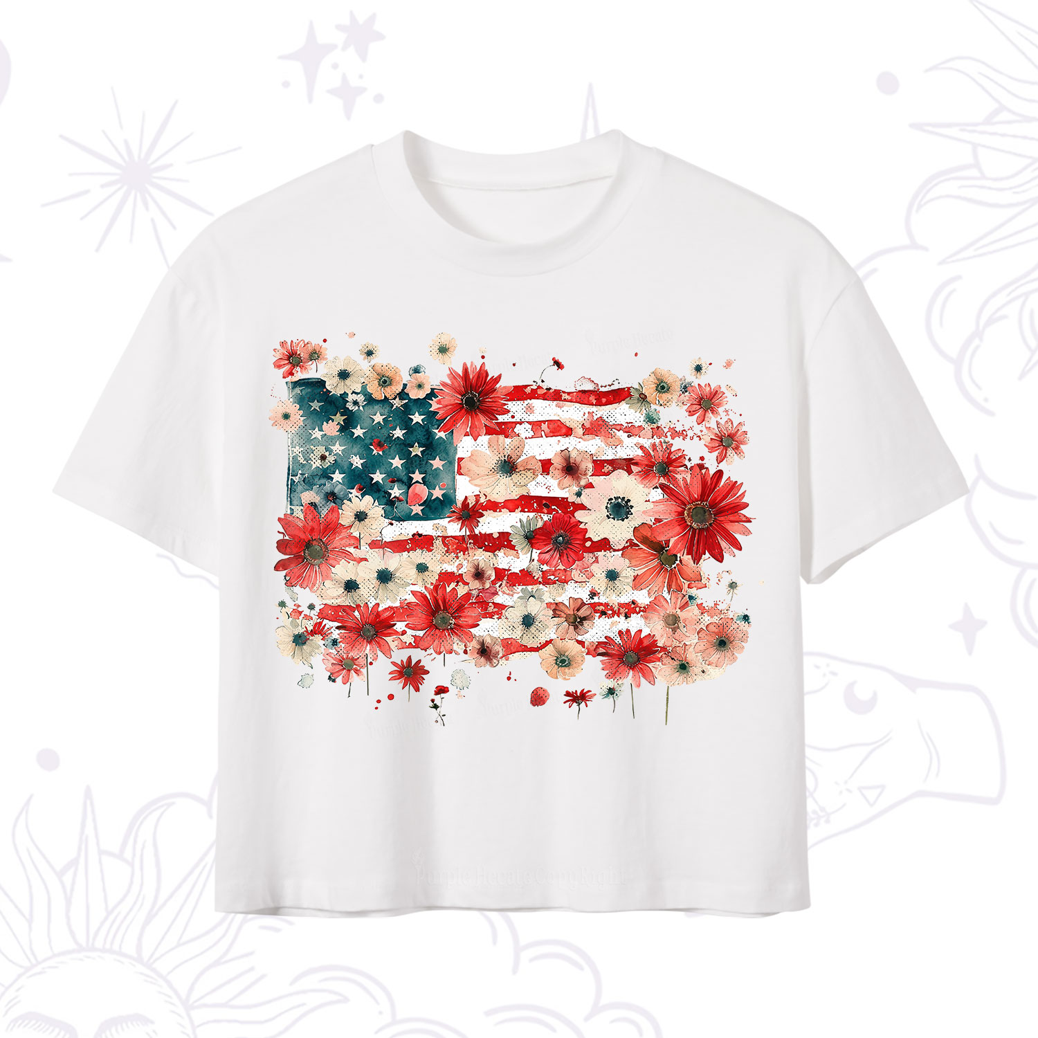 Purplehecate Floral American Flag Crop T-Shirt