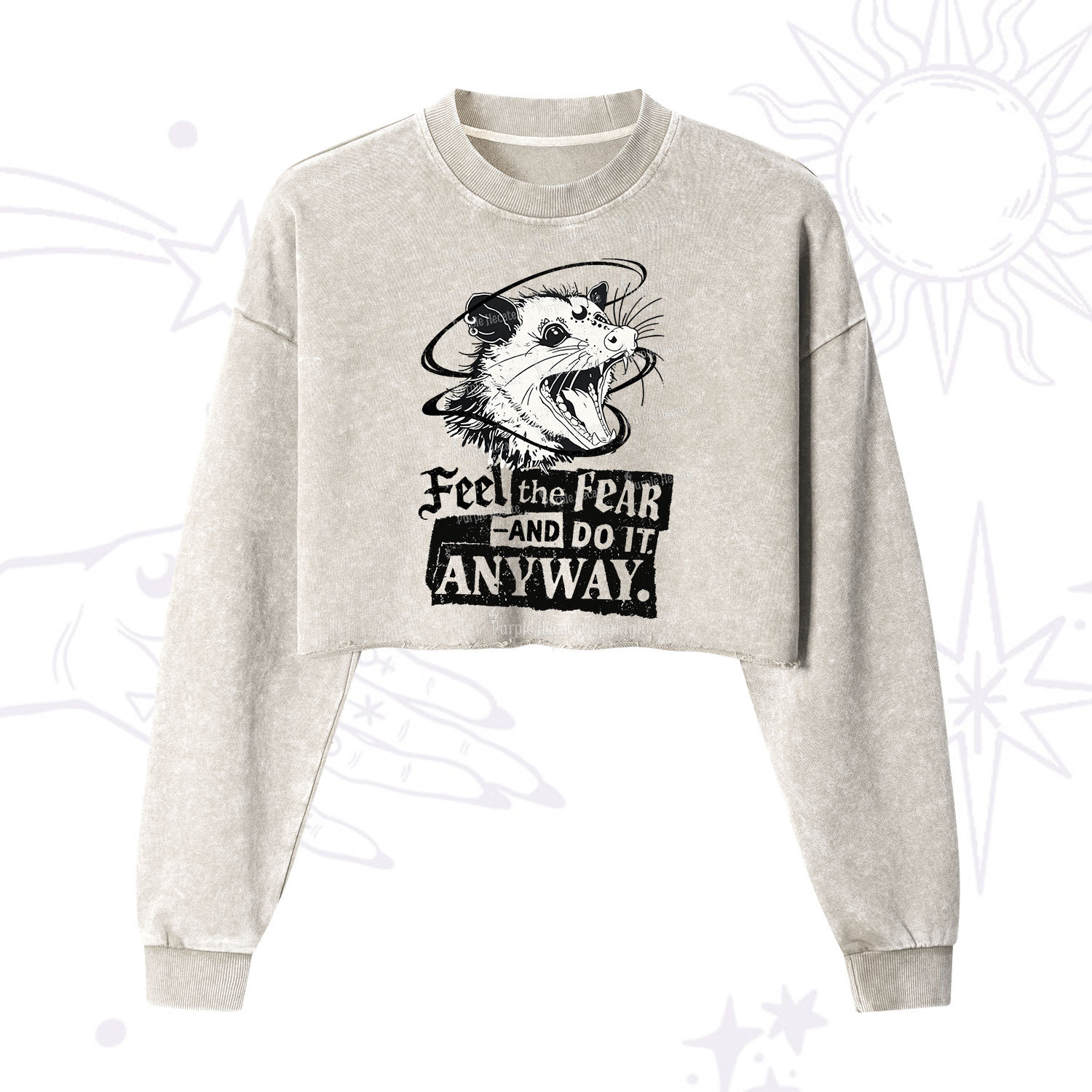 Purplehecate Feel The Fear And Do It Anyway Cropped Washed Sweatshirt