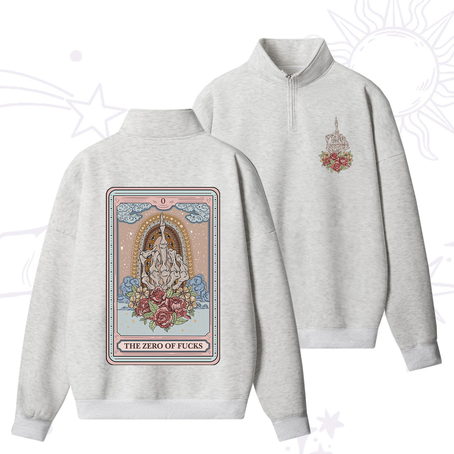 Purplehecate The Zero Of Fucks Tarot Quarter Zip Fleece Sweatshirt