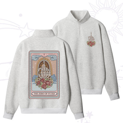 Purplehecate The Zero Of Fucks Tarot Quarter Zip Fleece Sweatshirt