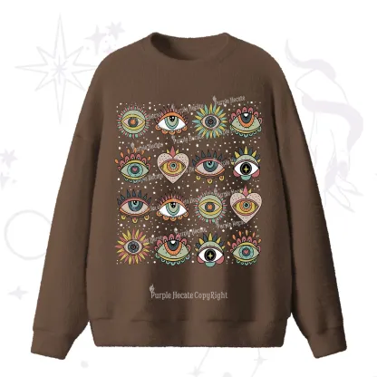 Purplehecate Mystical Evil Eye Pattern Fuzzy Ugly Sweater