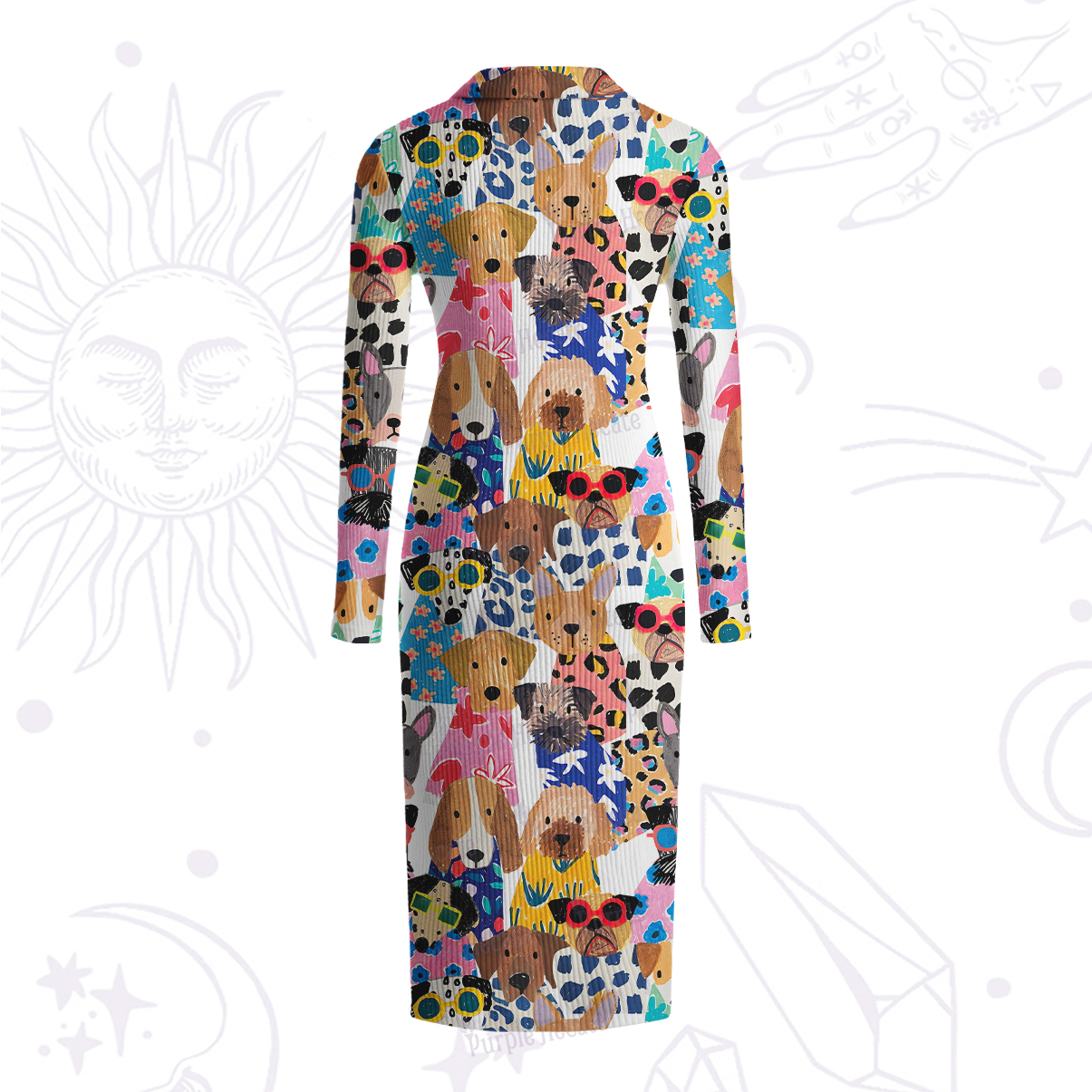 Purplehecate Puppy Parade Ribbed Knit Dress
