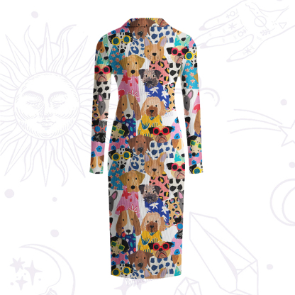 Purplehecate Puppy Parade Ribbed Knit Dress