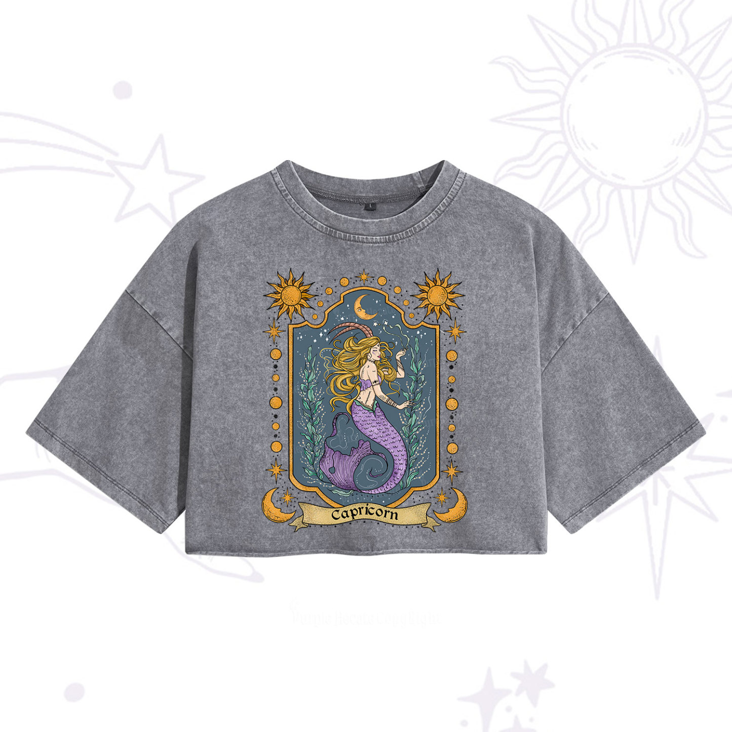Purplehecate Capricorn Zodiac Washed Cropped T-Shirt