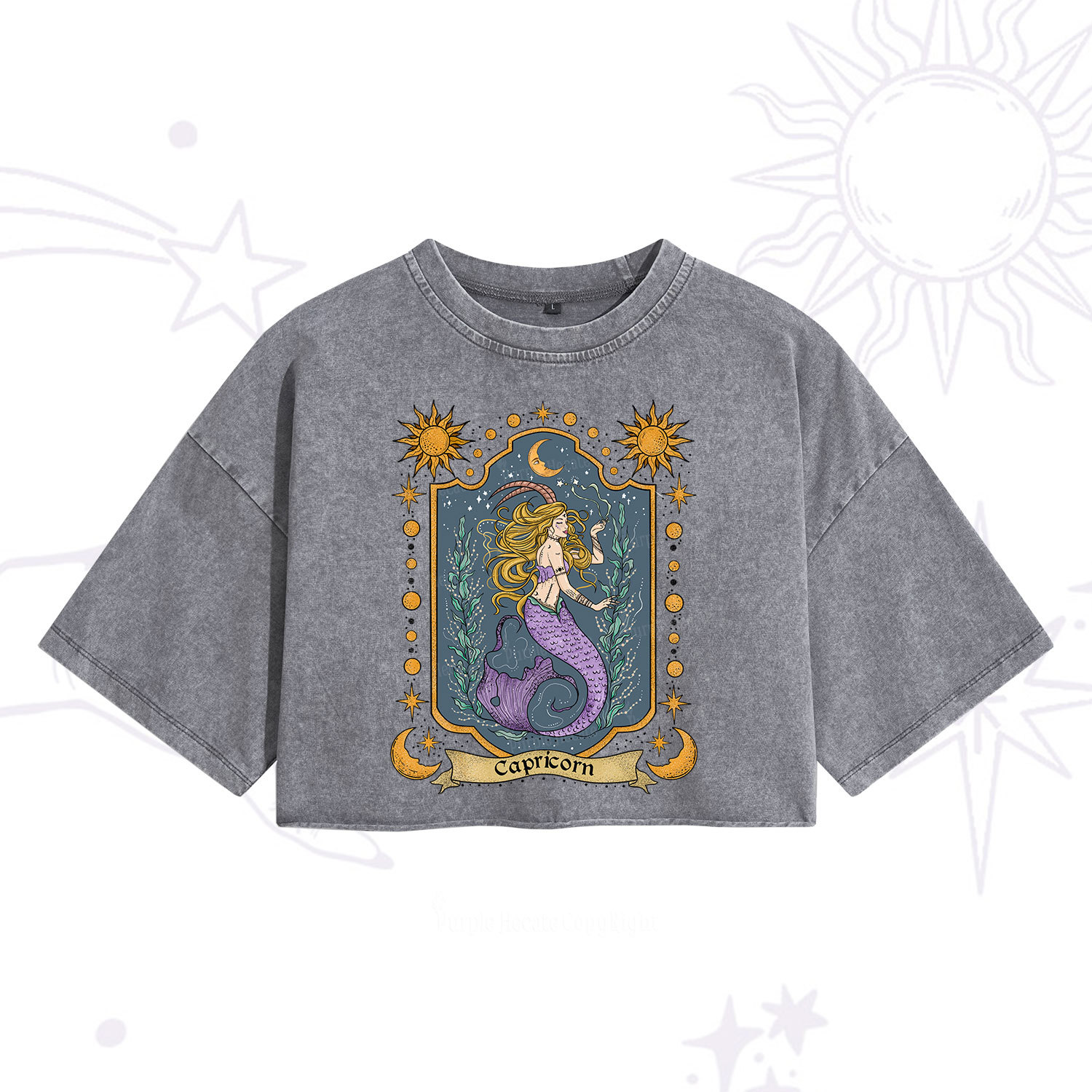 Purplehecate Capricorn Zodiac Washed Cropped T-Shirt