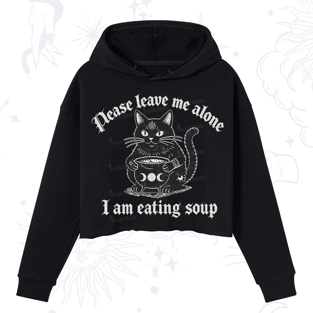 Purplehecate Magic Cat Eating Soup Crop Hoodie