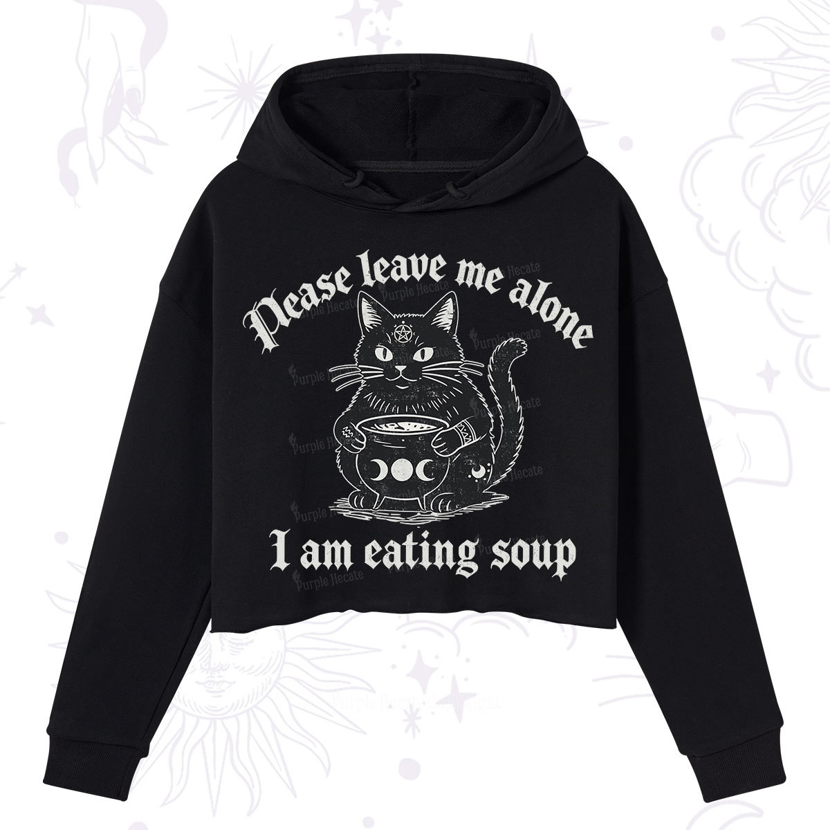 Purplehecate Magic Cat Eating Soup Crop Hoodie