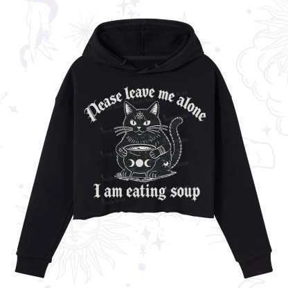 Purplehecate Magic Cat Eating Soup Crop Hoodie