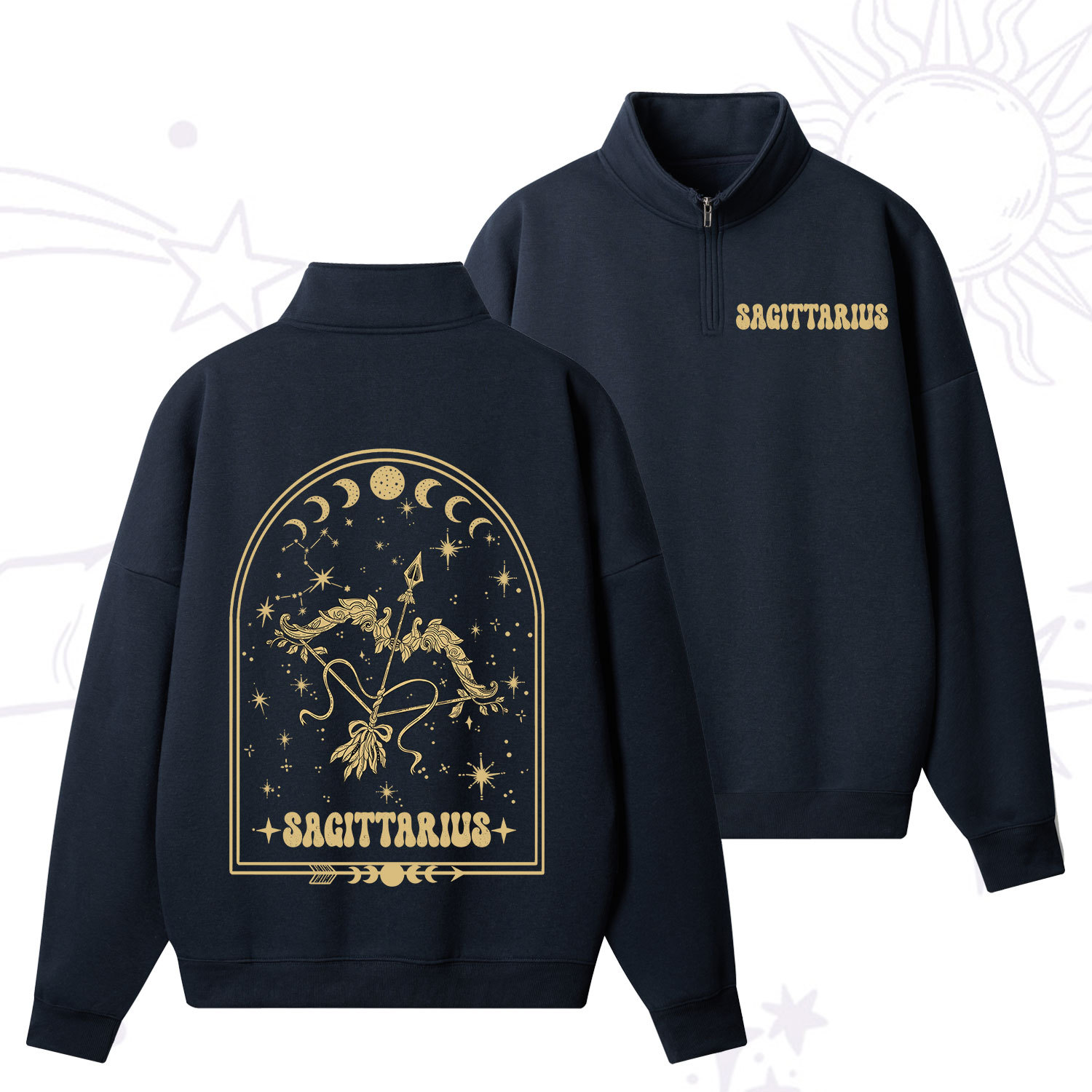 Purplehecate Zodiac Sagittarius Under the Stars Zip Fleece Sweatshirt