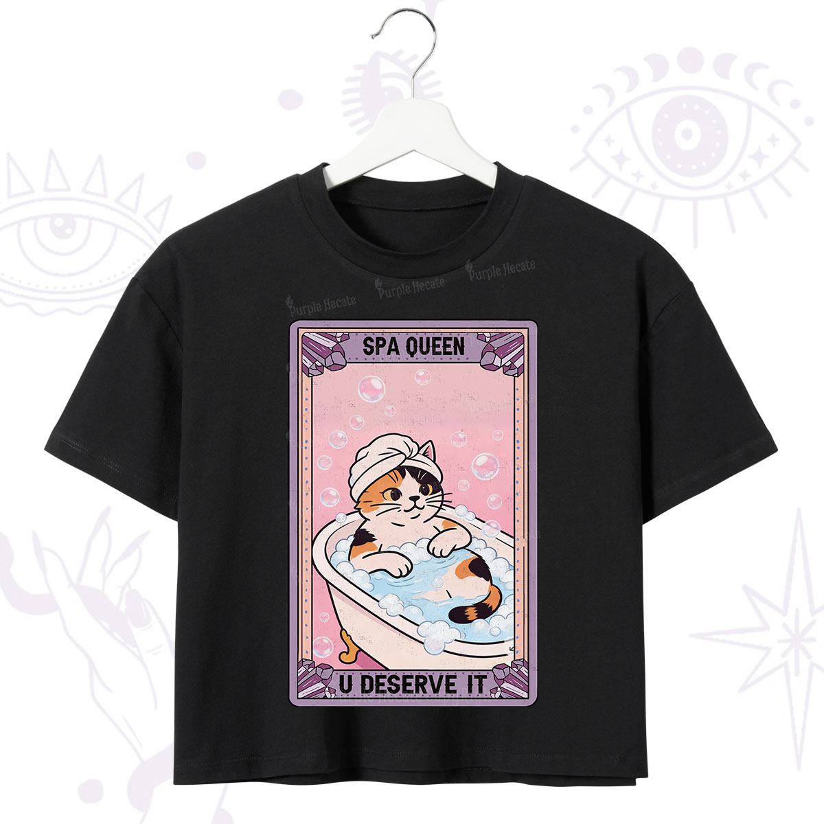 Purplehecate The Spa Queen Cat Tarot Crop T-Shirt