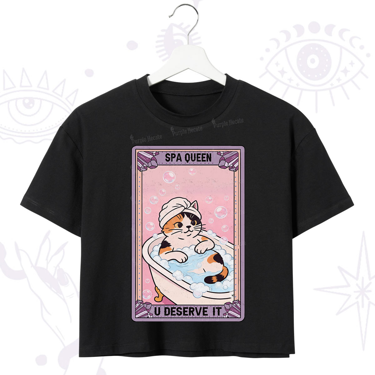 Purplehecate The Spa Queen Cat Tarot Crop T-Shirt