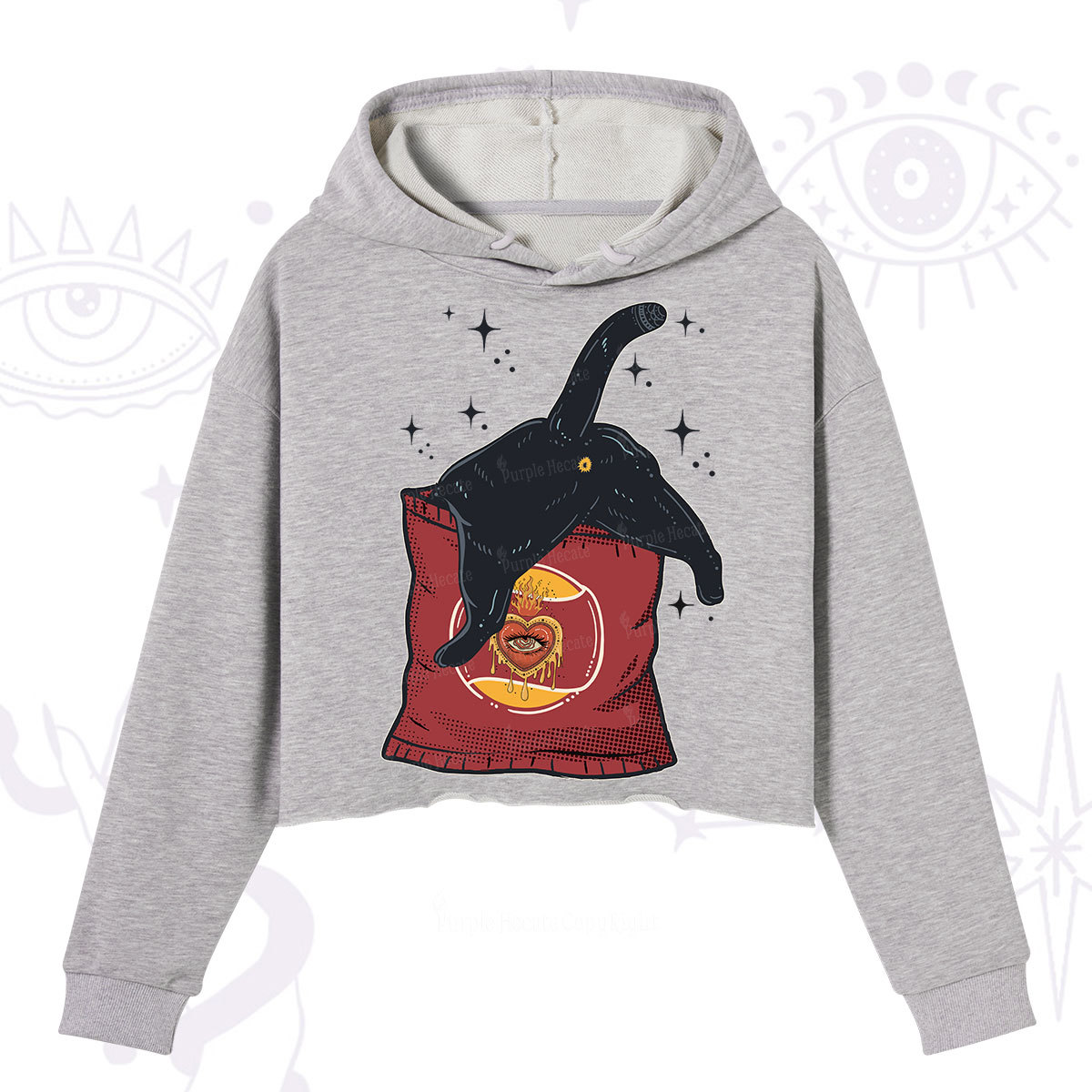 Purplehecate Curious Witch Cat Crop Hoodie