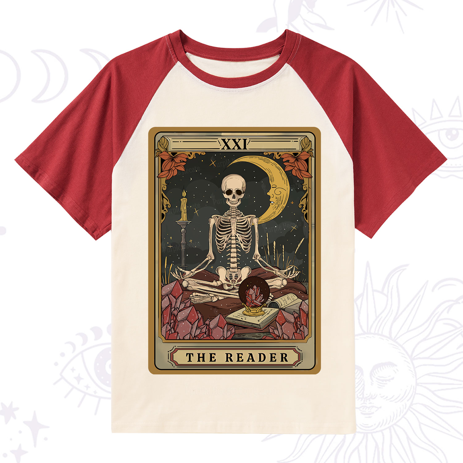 Purplehecate The Reader Tarot Raglan Short Sleeve T‑Shirt