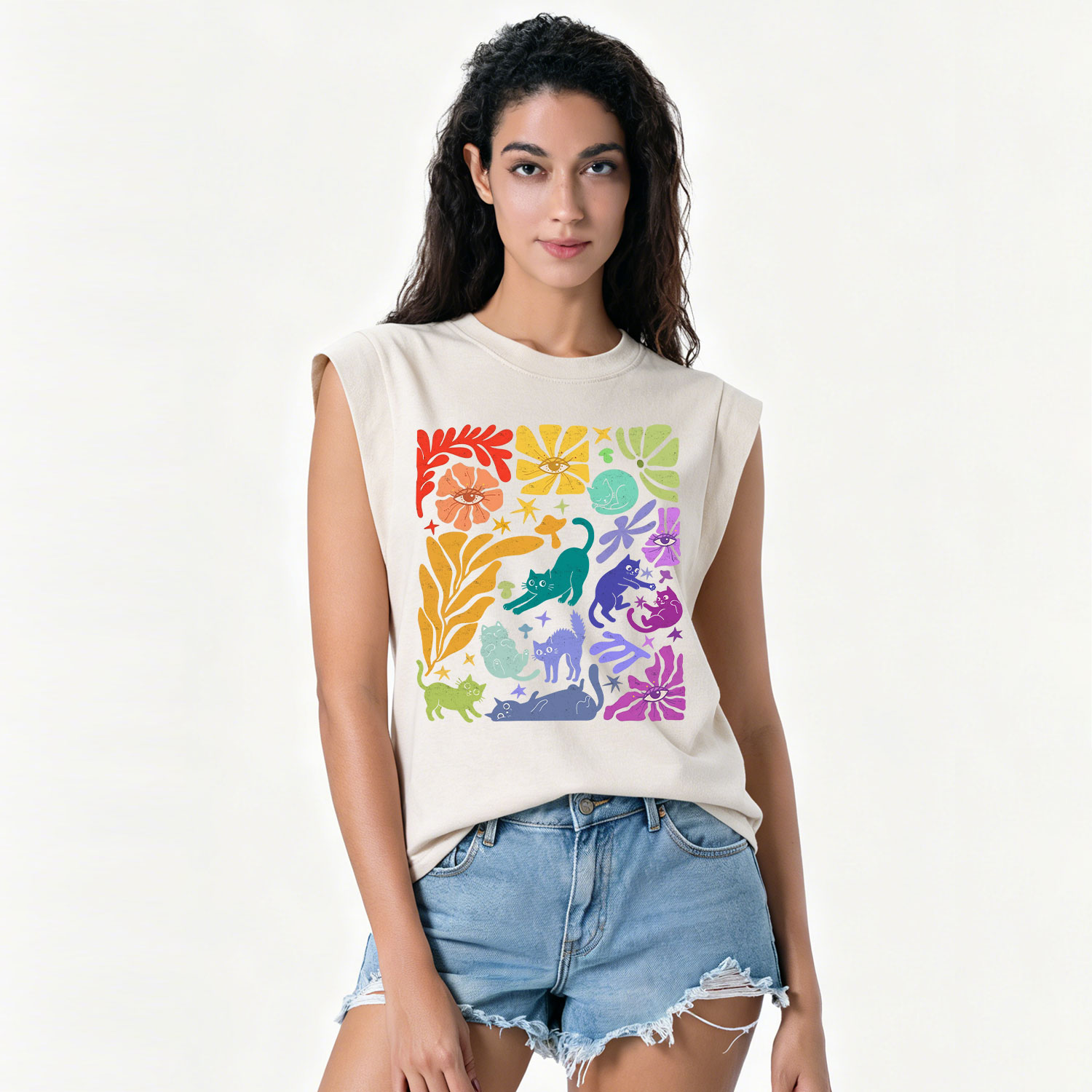 Purplehecate Rainbow Pride Cats Vintage Washed Tank