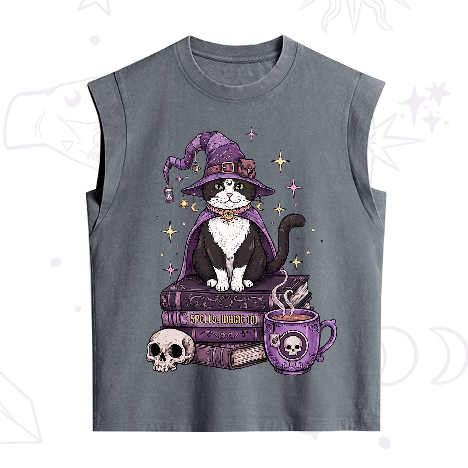 Purplehecate Witchy Cat Spell Books Vintage Washed Tank