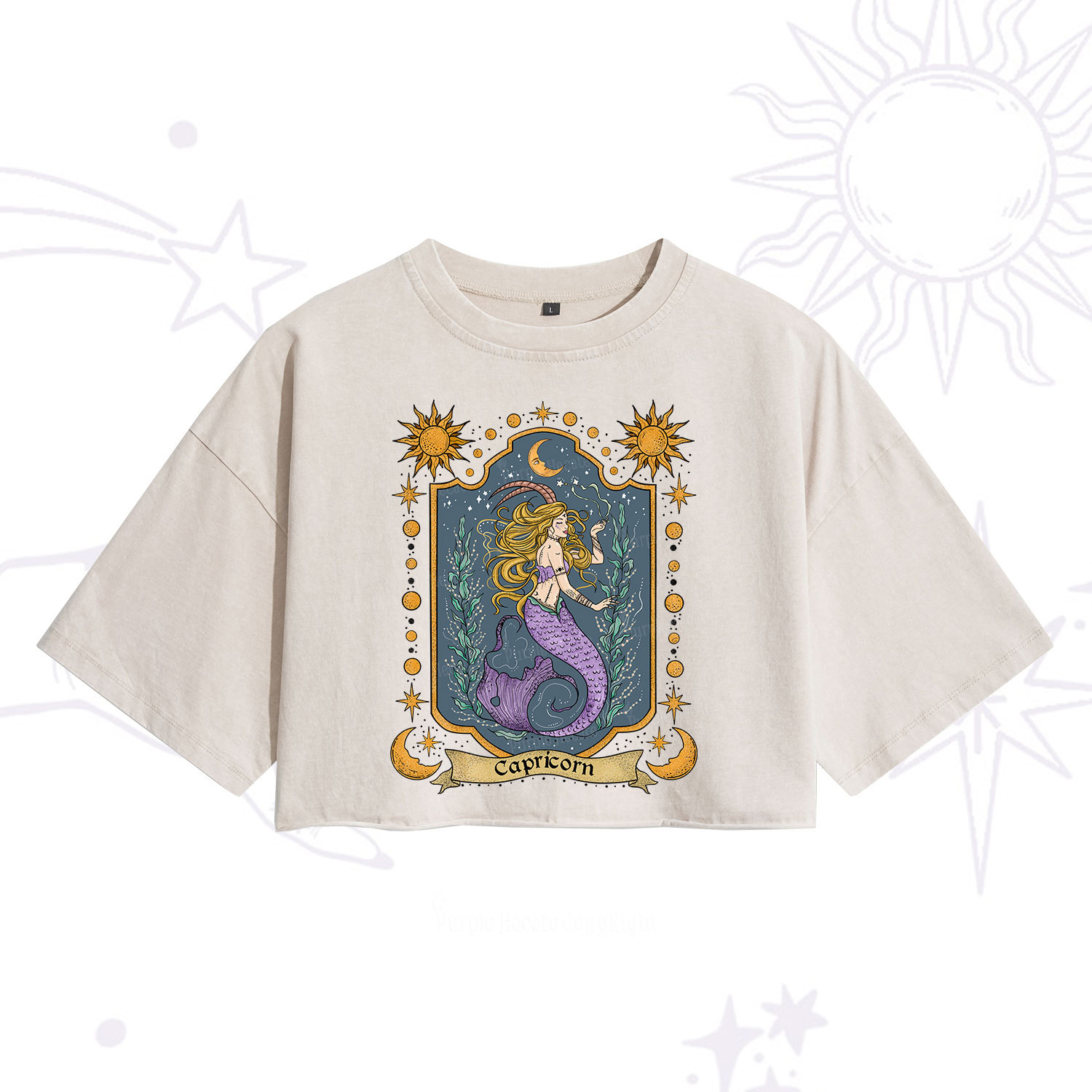 Purplehecate Capricorn Zodiac Washed Cropped T-Shirt
