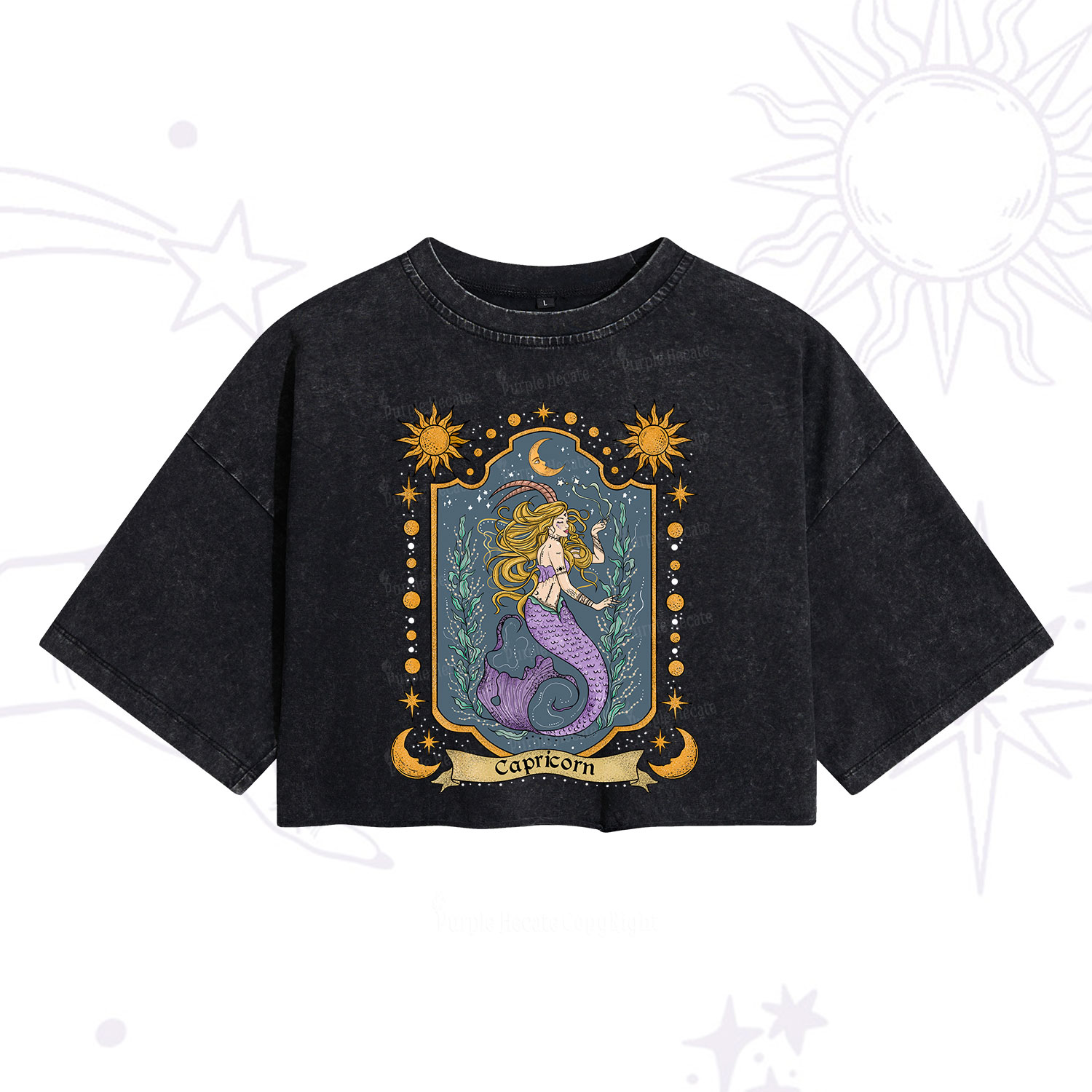 Purplehecate Capricorn Zodiac Washed Cropped T-Shirt
