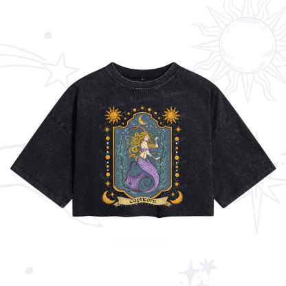 Purplehecate Capricorn Zodiac Washed Cropped T-Shirt