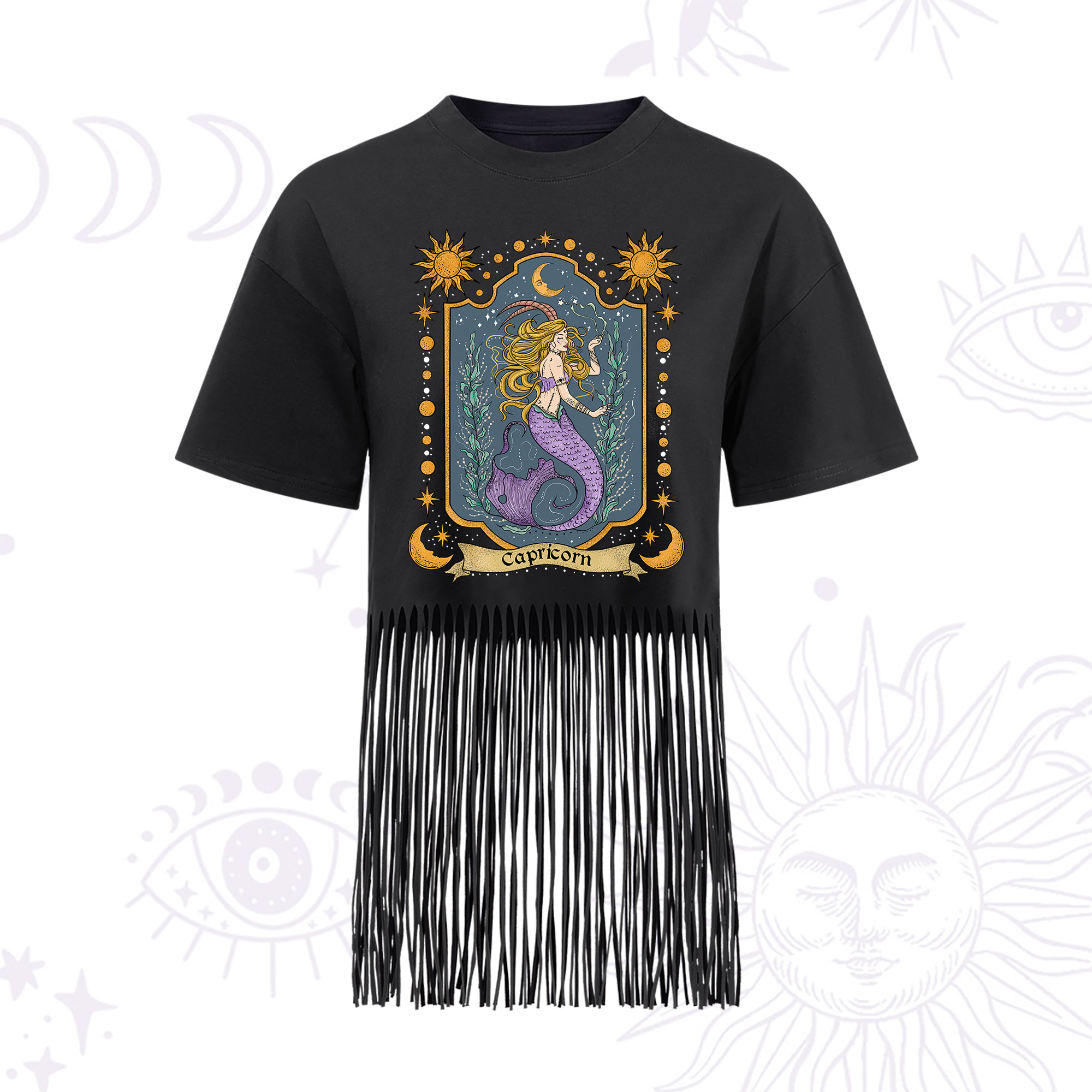 Purplehecate Capricorn Zodiac Fringe Hem T-Shirt