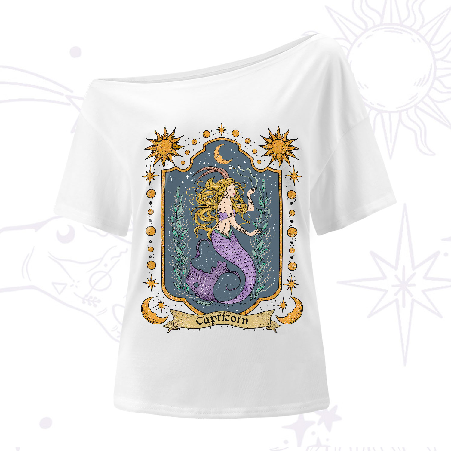 Purplehecate Capricorn Zodiac One-Shoulder T-Shirt