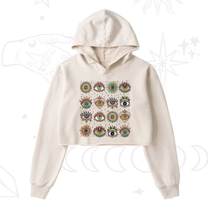 Purplehecate Mystical Evil Eye Pattern Washed Cropped Hoodie