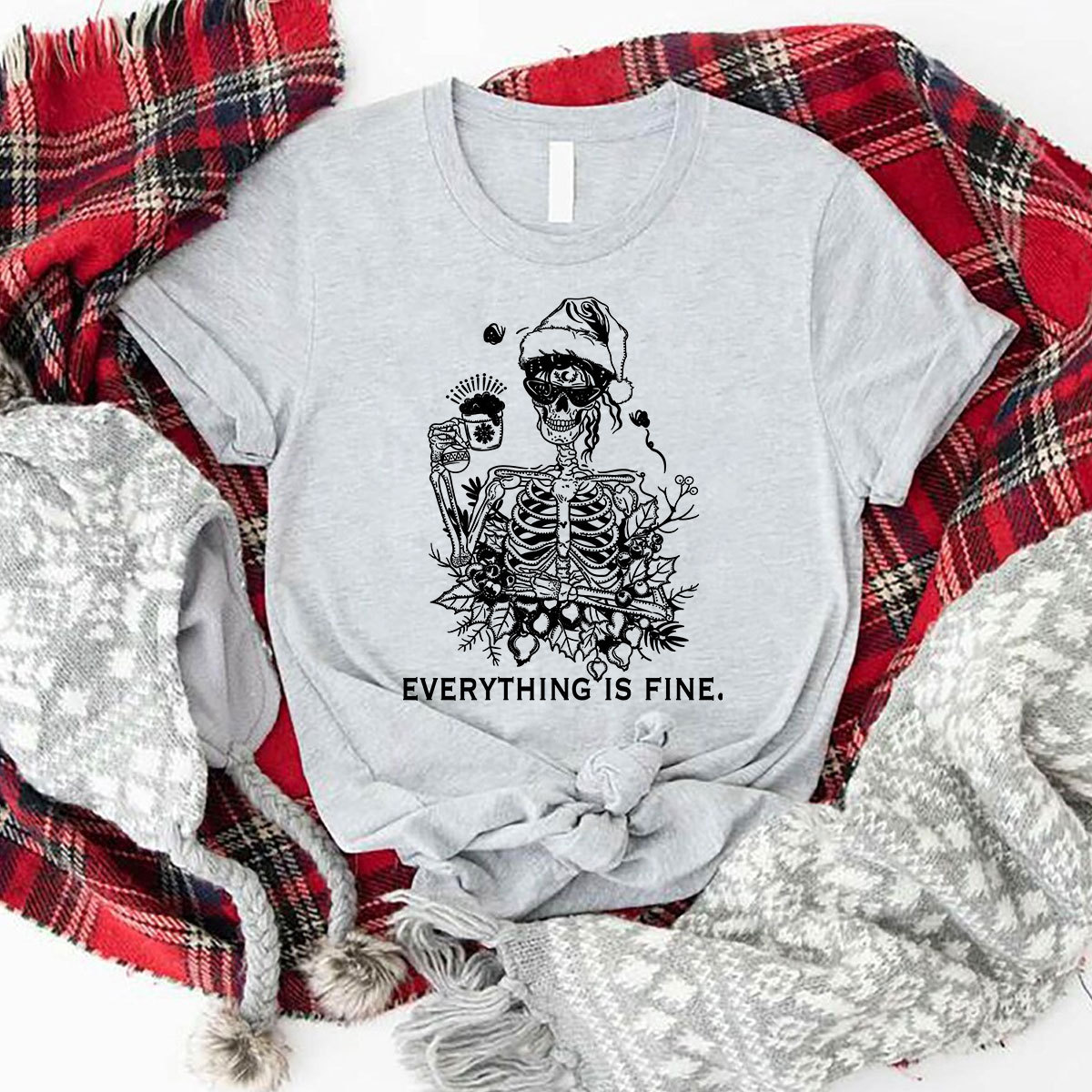 Purplehecate Everything Is Fine Christmas Couple T-Shirts