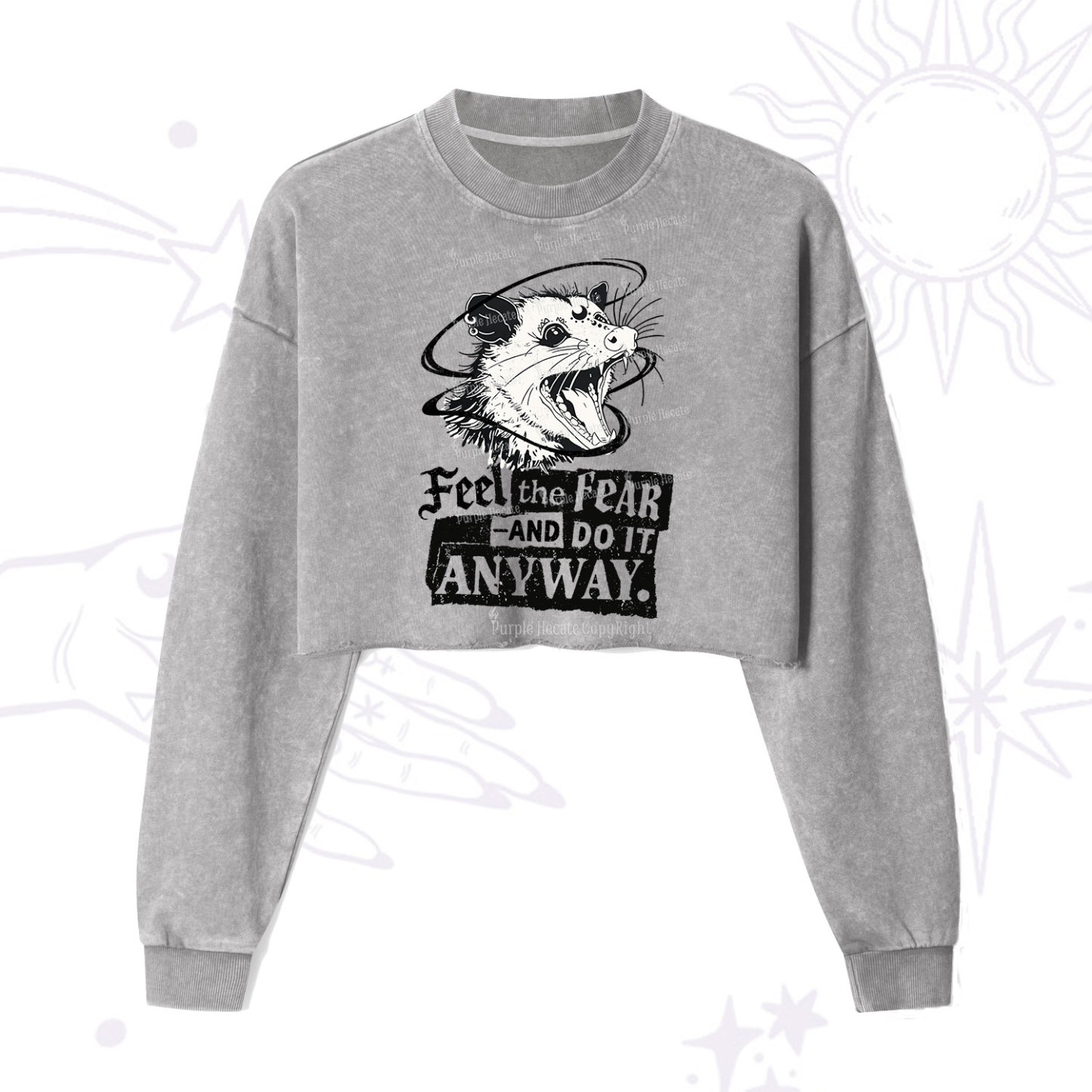Purplehecate Feel The Fear And Do It Anyway Cropped Washed Sweatshirt