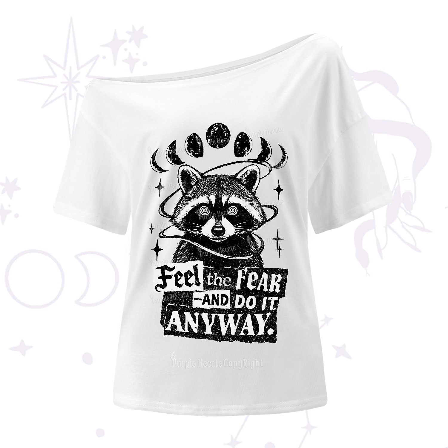 Purplehecate Feel The Fear And Do It Anyway Raccoon One Shoulder T-Shirt