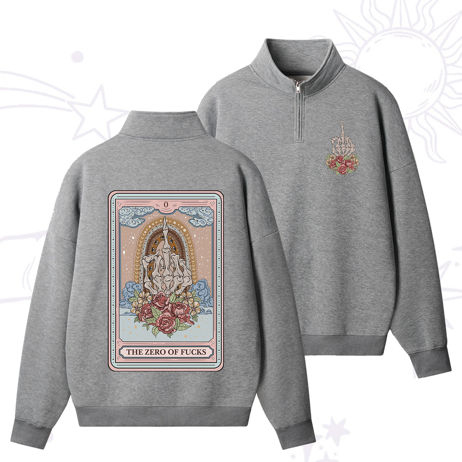 Purplehecate The Zero Of Fucks Tarot Quarter Zip Fleece Sweatshirt