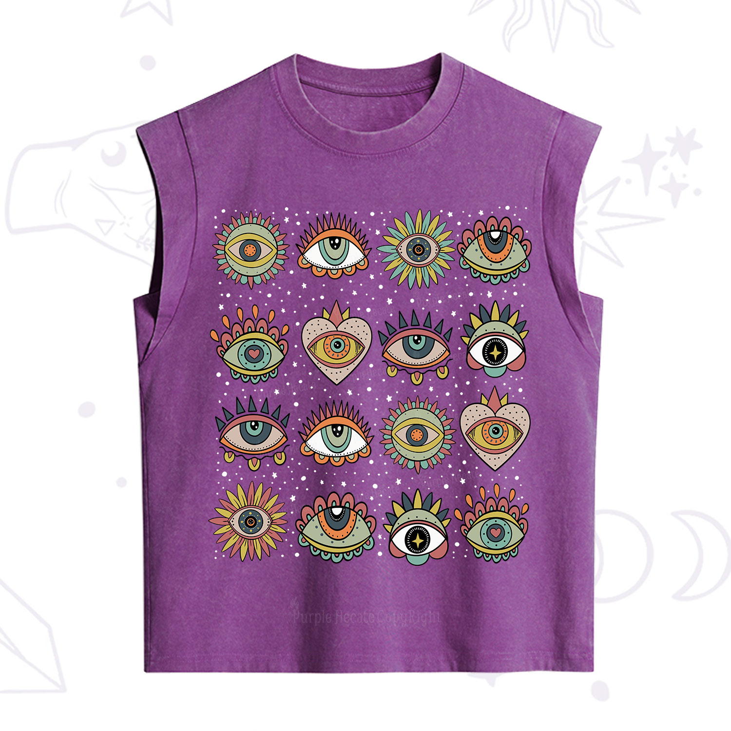 Purplehecate Mystical Evil Eye Pattern Vintage Washed Tank
