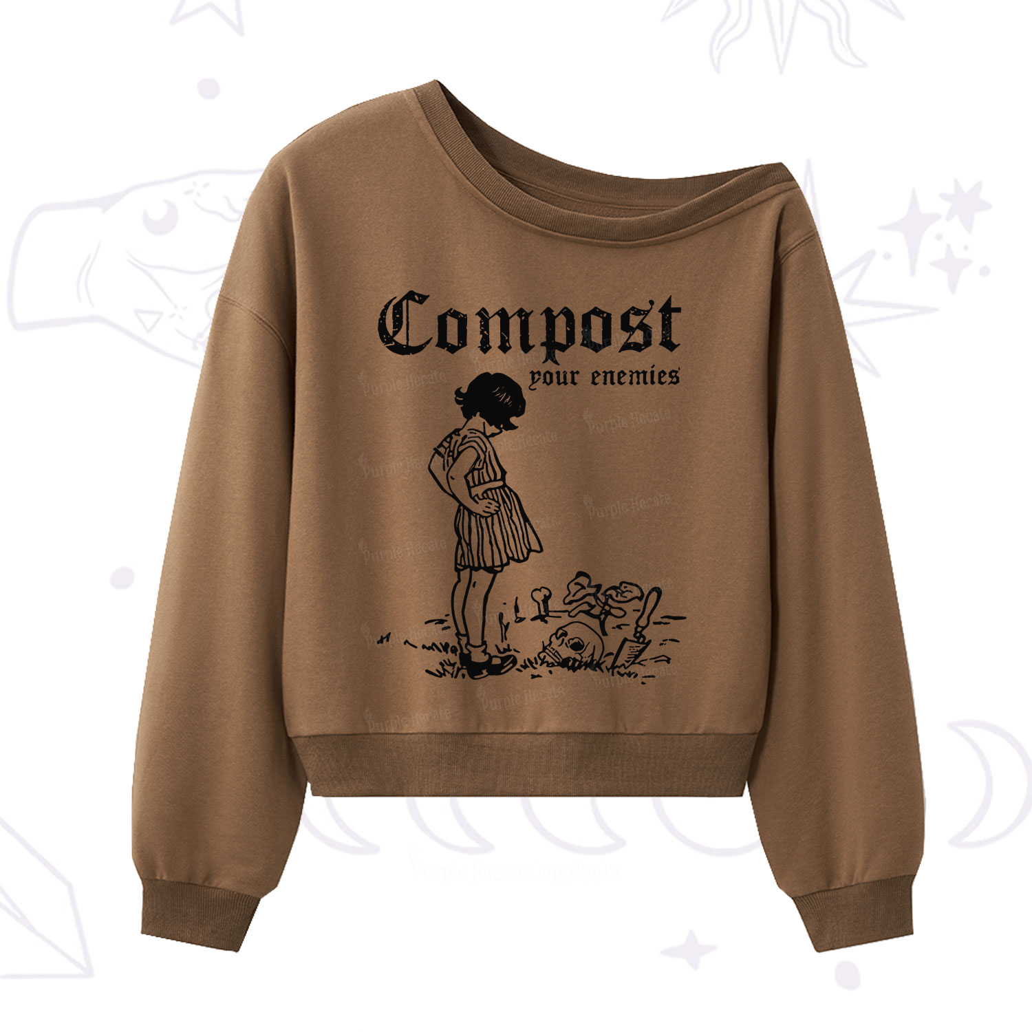 Purplehecate Compost Your Enemies One Shoulder Sweatshirt