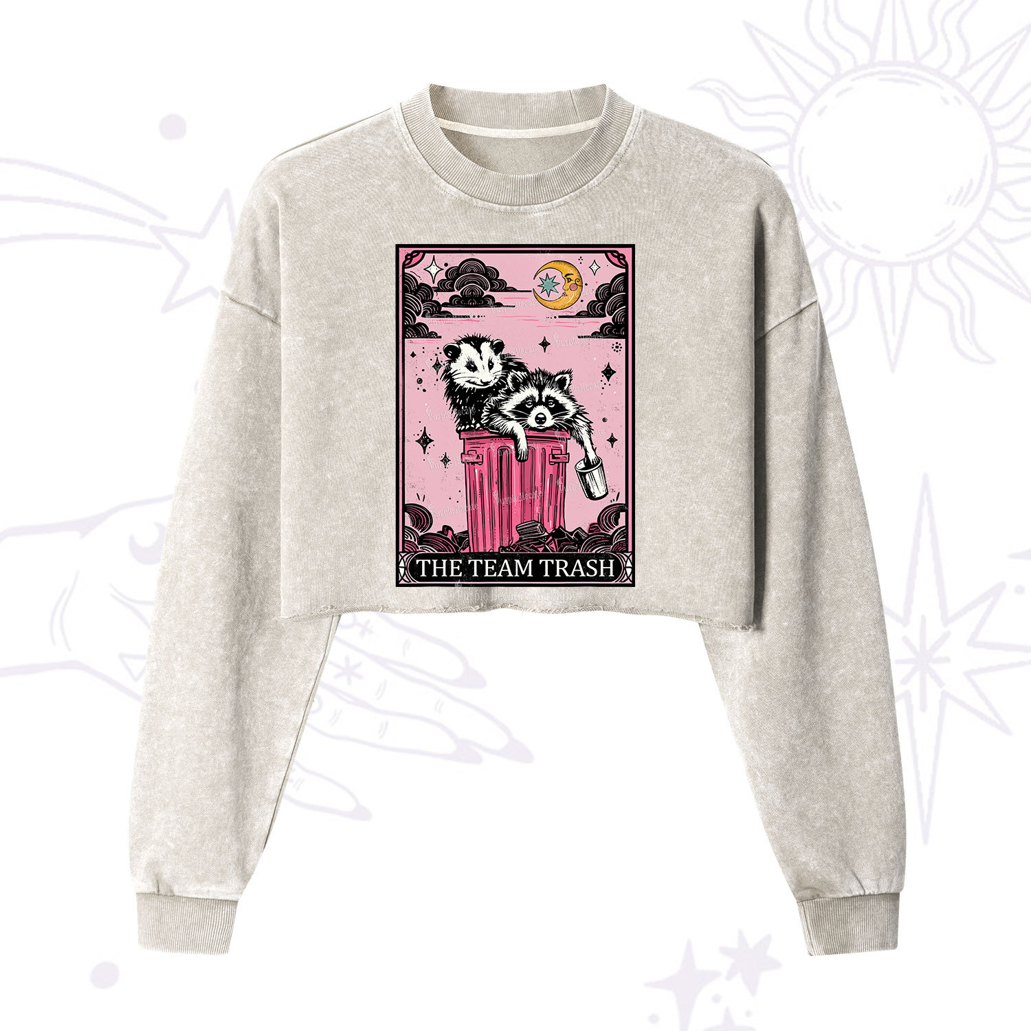 Purplehecate The Team Trash Raccoon & Possum Tarot Cropped Washed Sweatshirt