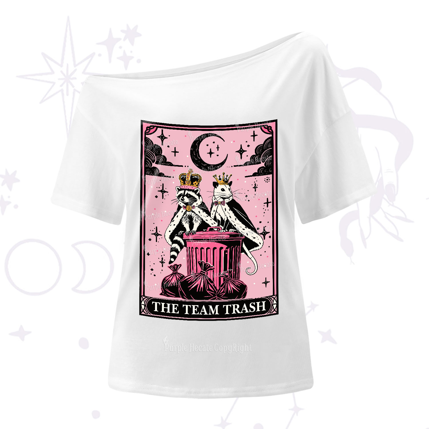 Purplehecate The Trash Kingdom's Tarot Opossum and Raccoon One Shoulder T-Shirt