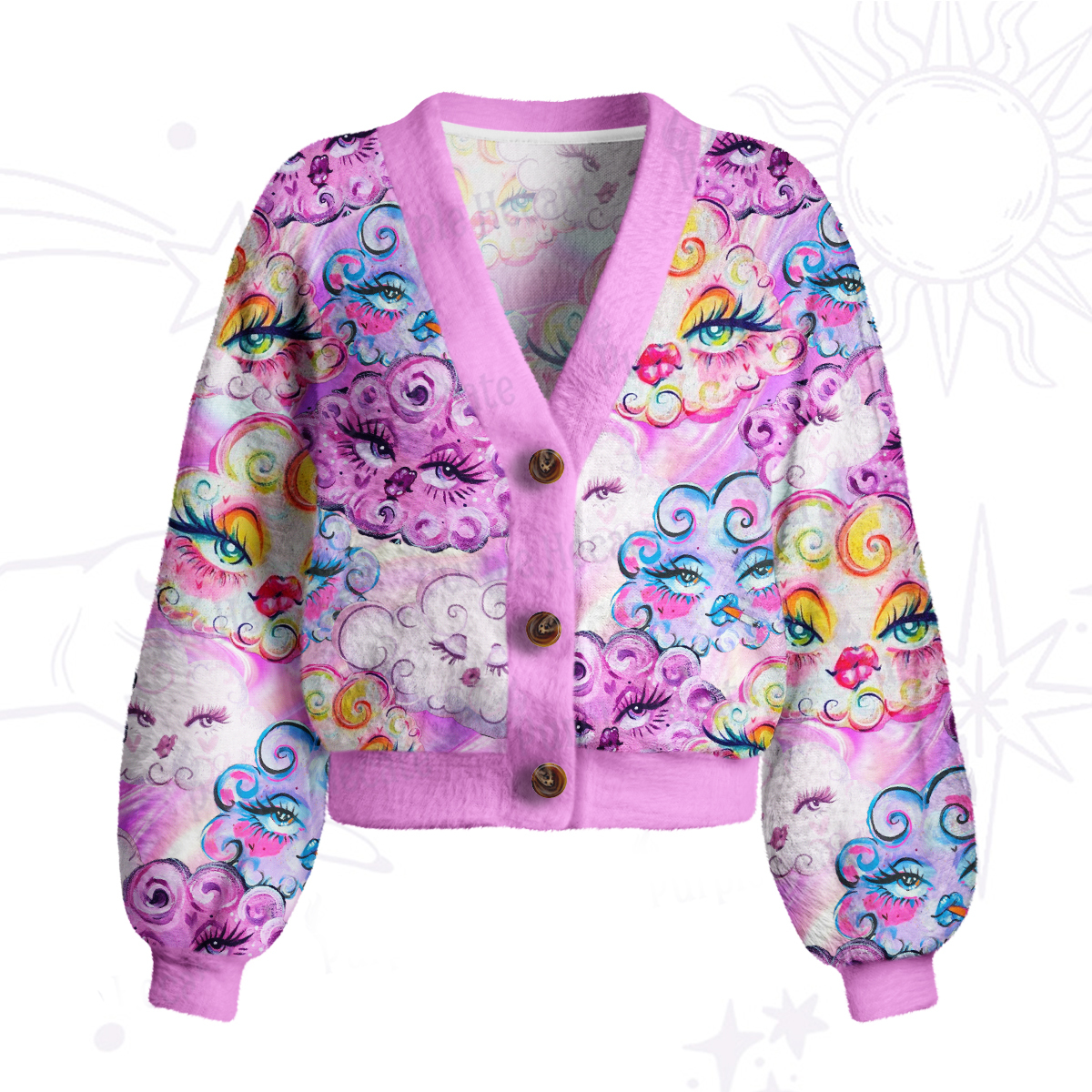 Purplehecate Dreamy Cloud Faces Cardigan Sweaters