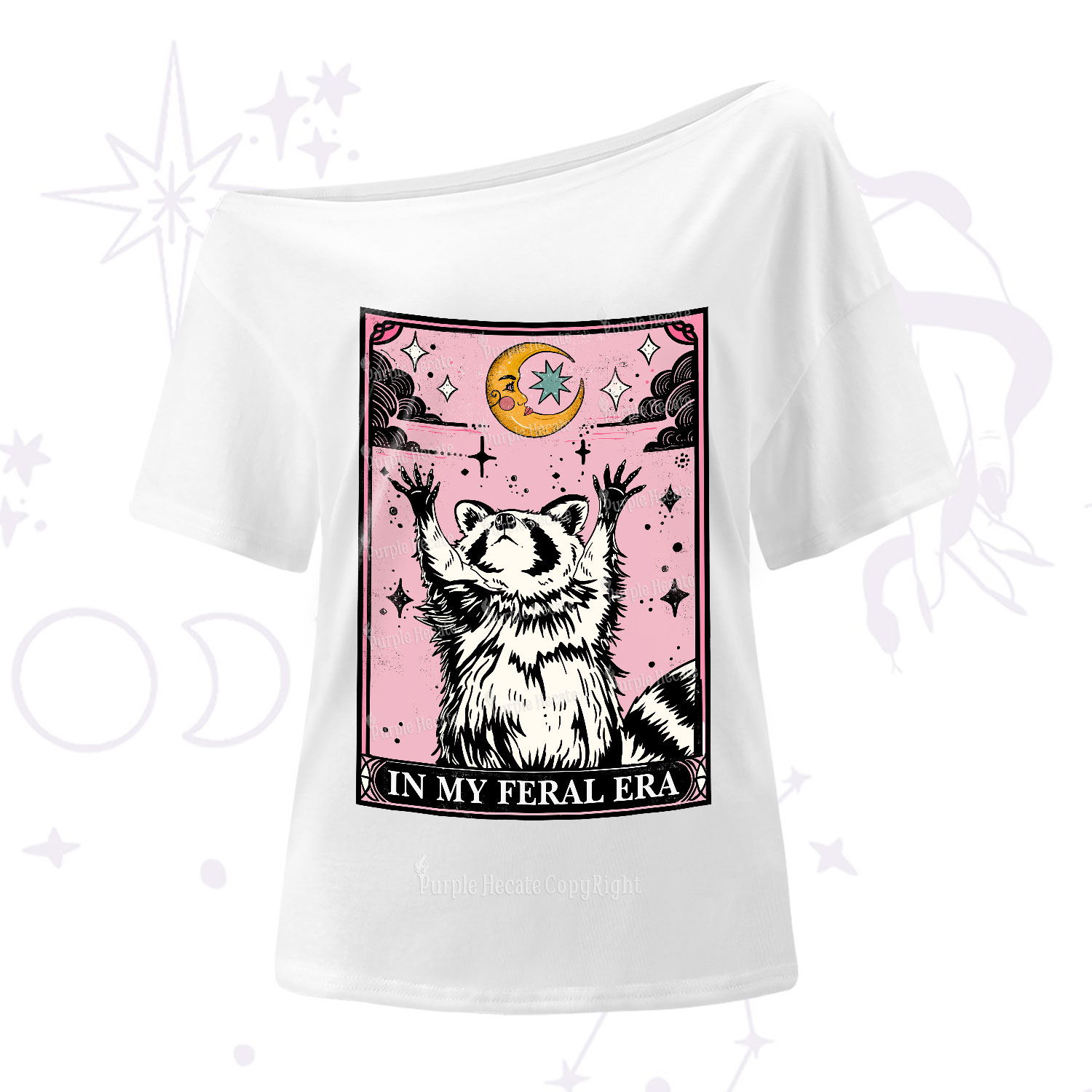 Purplehecate The In My Feral Era Tarot Raccoon One Shoulder T-Shirt