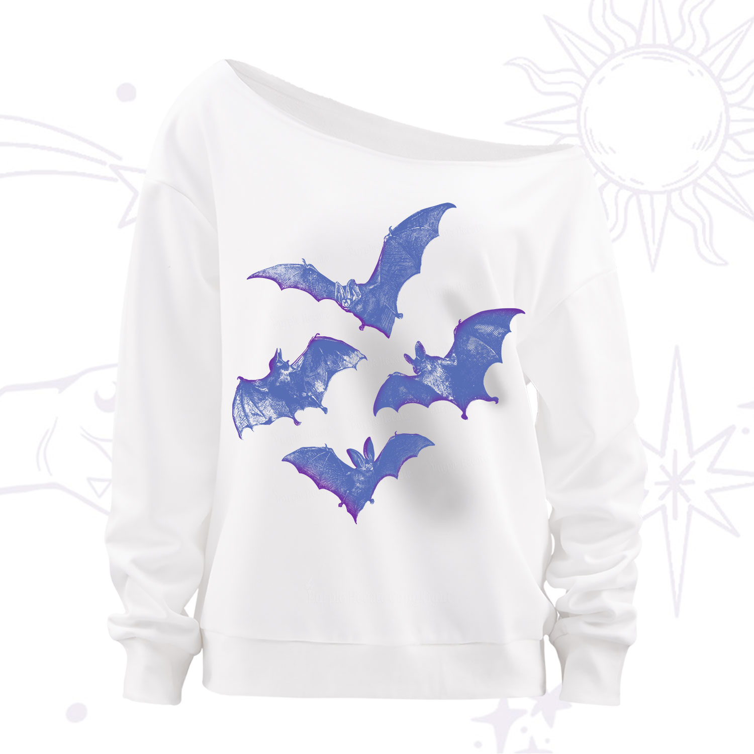 Purplehecate Vintage Bats Off The Shoulder Sweatshirt