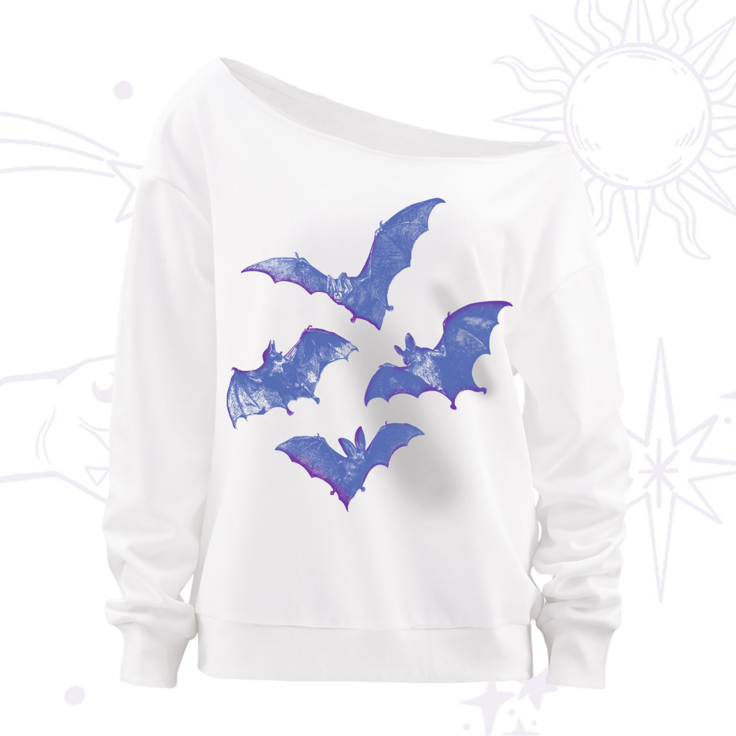 Purplehecate Vintage Bats Off The Shoulder Sweatshirt