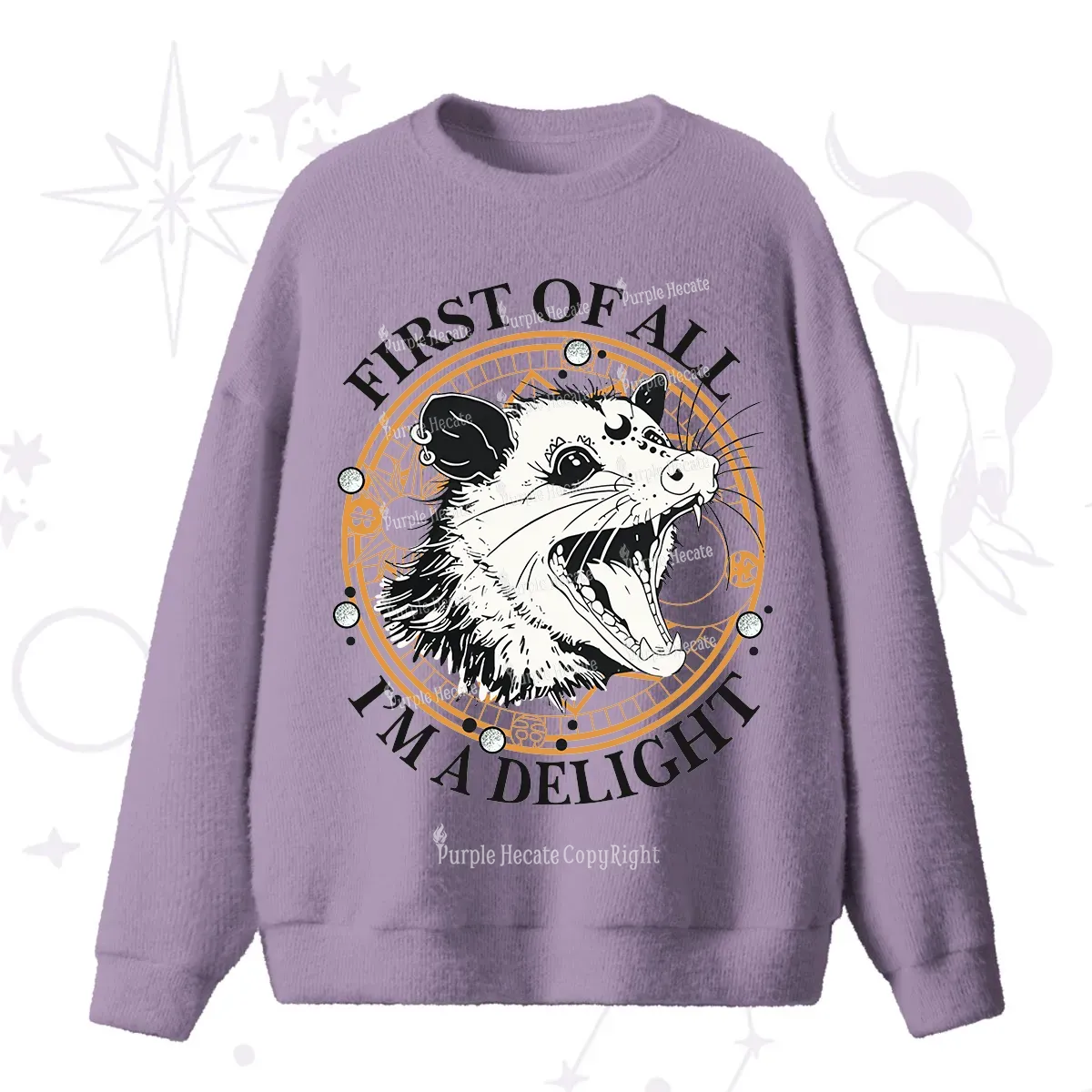 Purplehecate First Of All I Am A Delightful Angry Opossum Fuzzy Ugly Sweater