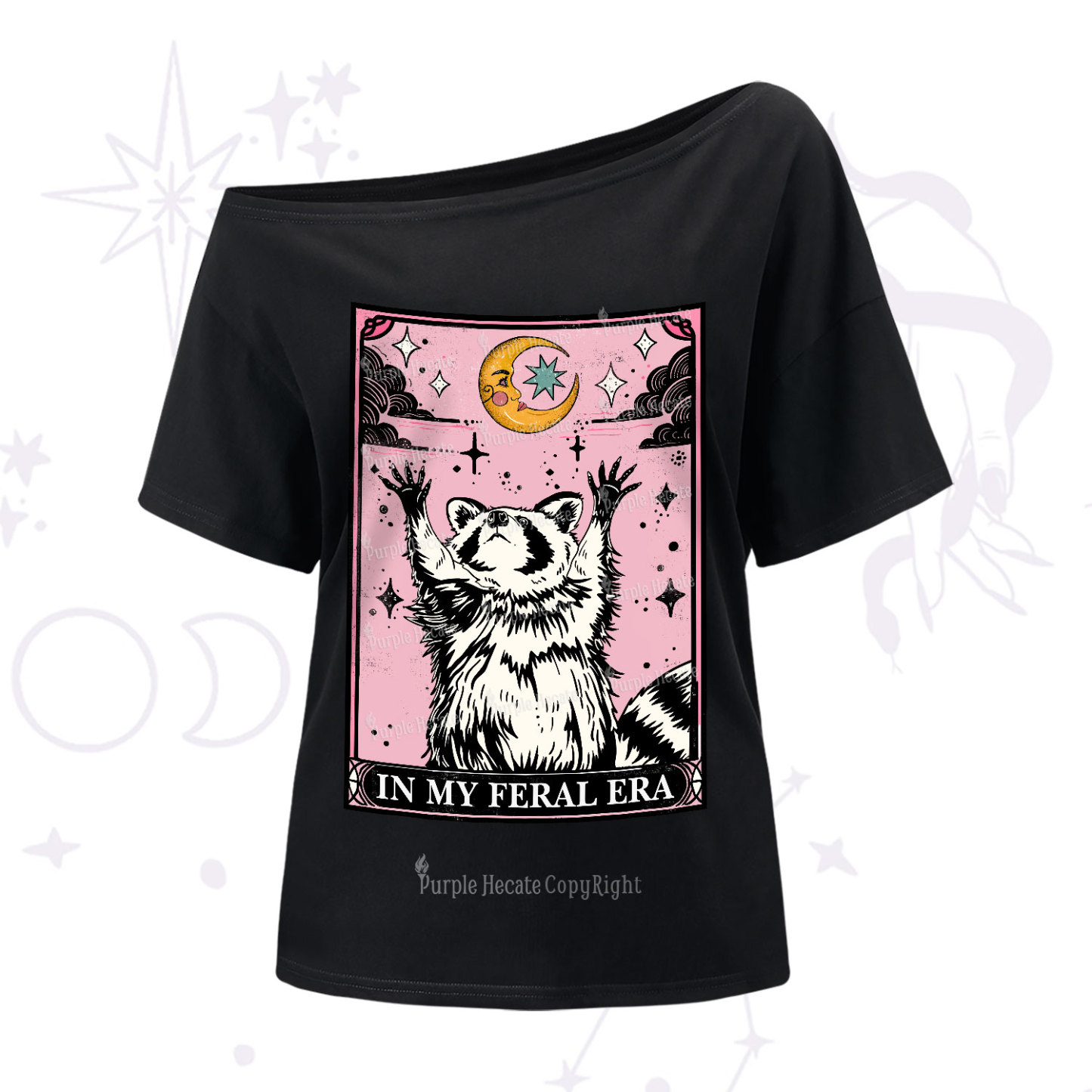 Purplehecate The In My Feral Era Tarot Raccoon One Shoulder T-Shir