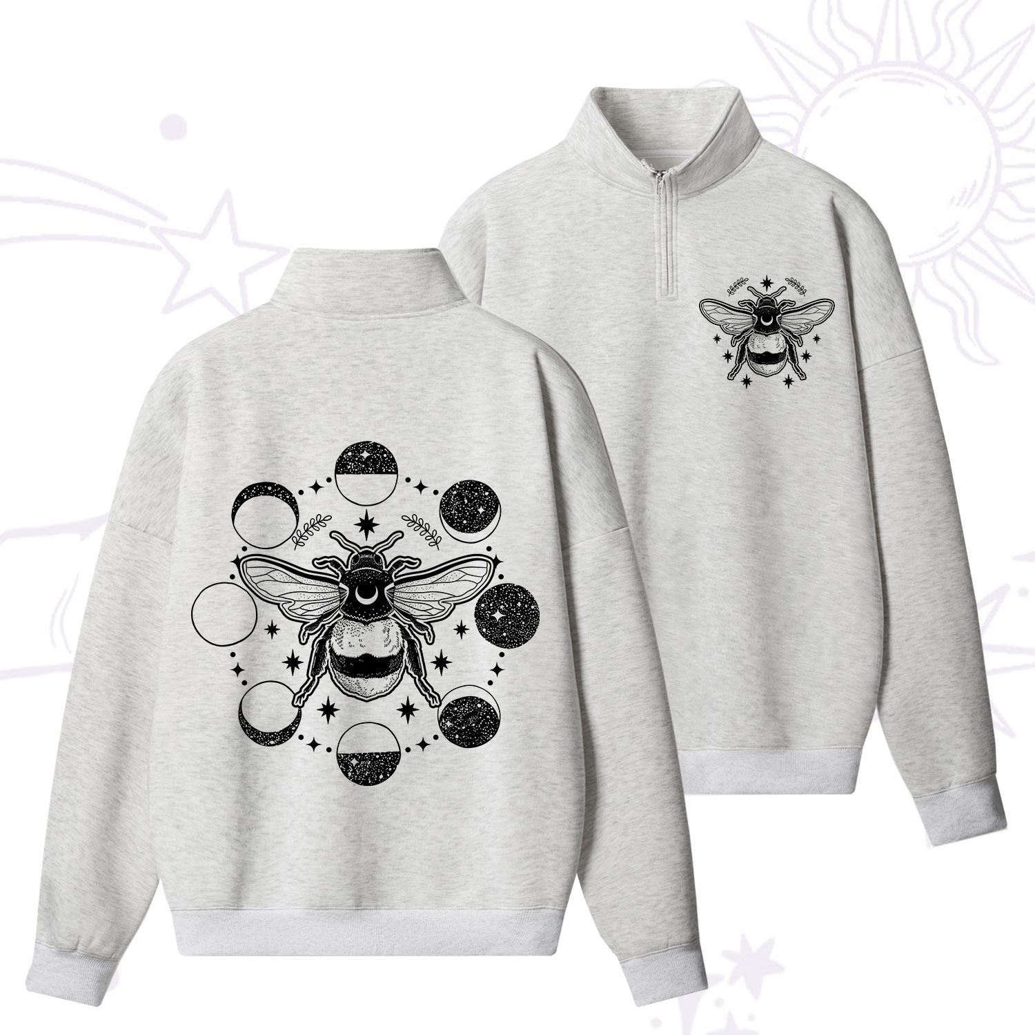 Purplehecate Moon Bee Quarter Zip Fleece Sweatshirt